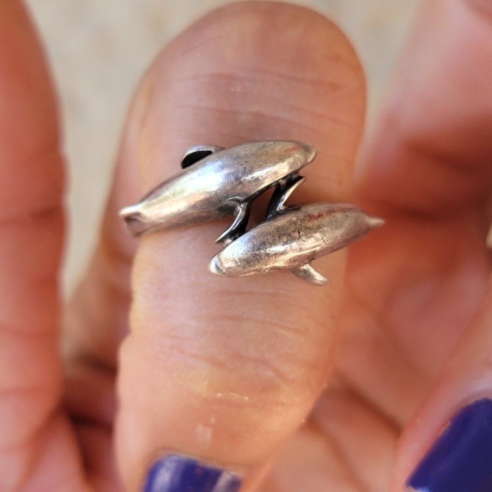Adorable Solid 925 Sterling Silver Double Dolphin… - image 8